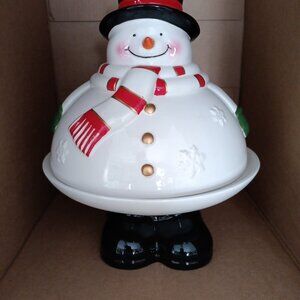 Merry Christmas! Collectable Snowman 2 Piece Pedestal Tray